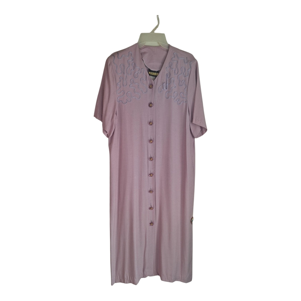 Purple Button-Up Dress with Embroidered Detail